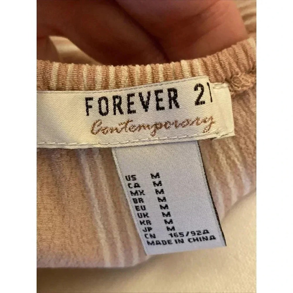 FOREVER 21 Off The Shoulder Pink Striped Sundress Belt Women's Size M Swiftie - Picture 5 of 7